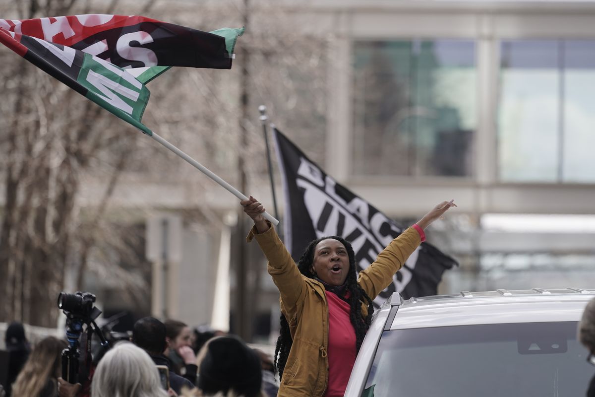 People cheer after a guilty verdict was announced at the trial of former Minneapolis police Officer Derek Chauvin for the 2020 death of George Floyd, Tuesday, April 20, 2021, in Minneapolis, Minn. Former Minneapolis police Officer Derek Chauvin has been convicted of murder and manslaughter in the death of Floyd.  (Associated Press)