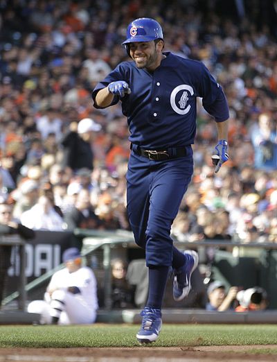 Chicago Cubs' David DeJesus celebrates after hitting a home run. (Associated Press)