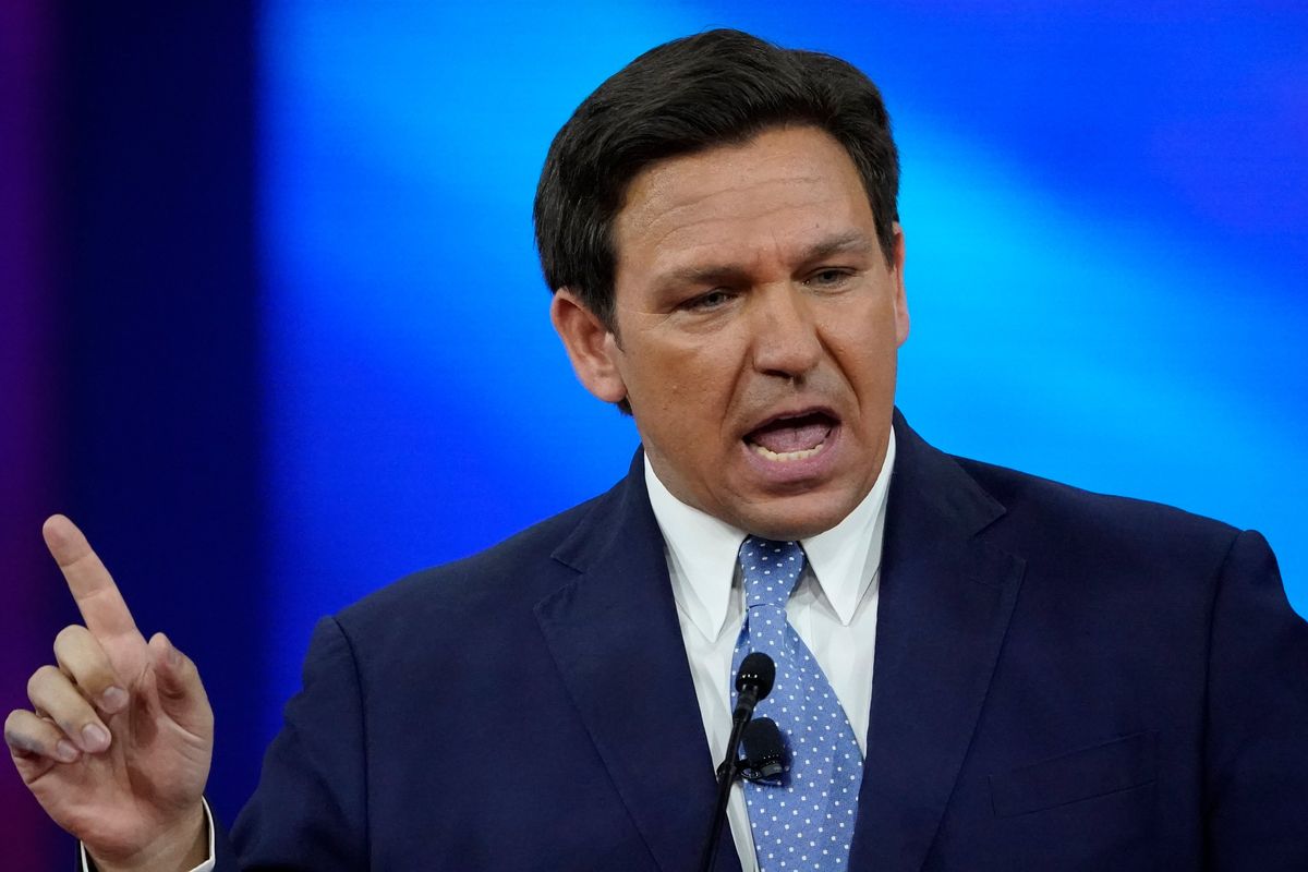 FILE - Florida Gov. Ron DeSantis speaks at the Conservative Political Action Conference (CPAC), Feb. 24, 2022, in Orlando, Fla. In taking on Disney, Florida’s Republican Gov. Ron DeSantis is testing the limits of his combative leadership style while sending an unmistakable message to his rivals: There is nothing or no one he won’t fight as he plots his political future.  (John Raoux)