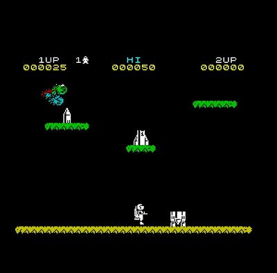 Jetpac, developed by Tim and Chris Stamper, released in the United Kingdom for multiple computer platforms in 1983.
