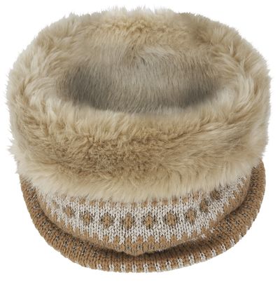 This image provided by Banana Republic shows the company’s Fair Isle Faux-Fur Neckwarmer. (Associated Press)