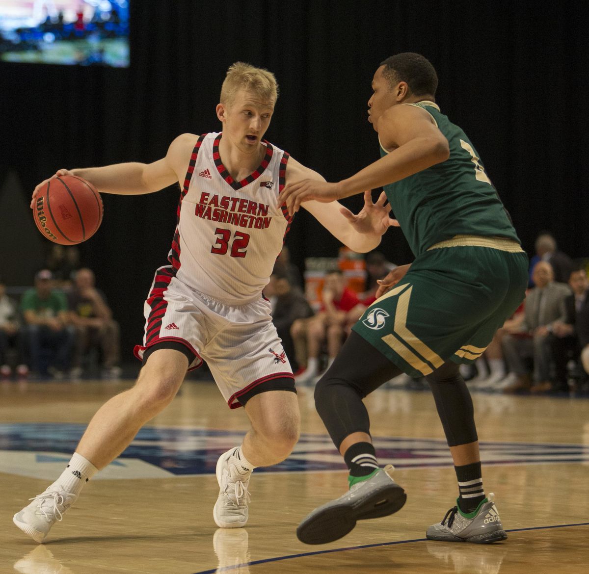 Eastern Washington Eagles shoots over Sacramento State Hornets in a Big Sky Tournament game held at the Reno Events Center on Thursday, March 9, 2017 in Reno, Nevada. (Tom R. Smedes / Special to The Spokesman-Review)
