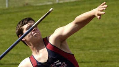 
Mt. Spokane junior Tim Naylor hurls the javelin against host Central Valley and Shadle Park.
 (Brian Plonka / The Spokesman-Review)