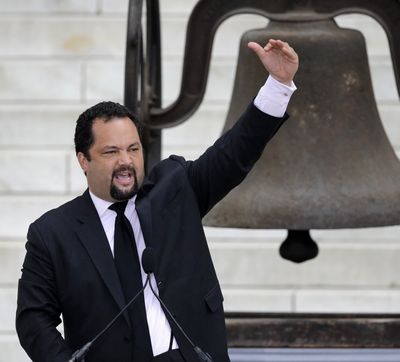 NAACP President and CEO Benjamin Jealous speaks at the Let Freedom Ring ceremony at the Lincoln Memorial in Washington on Aug. 28 to commemorate the 50th anniversary of the 1963 March on Washington for Jobs and Freedom. (Associated Press)