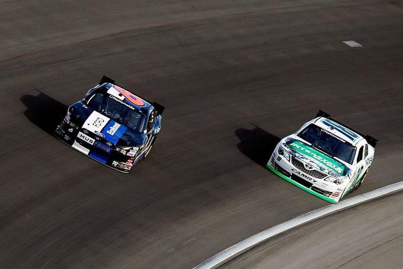 Ricky Stenhouse Jr. leads Mark Martin during the NASCAR Nationwide Series Sam's Town 300 on Saturday at Las Vegas Motor Speedway in Las Vegas, Nev. (Photo Credit: Todd Warshaw/Getty Images for NASCAR) (Todd Warshaw / Getty Images North America)