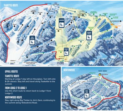 Uphill skiers may now ascend the mountain via its north side. Uphill travelers must ski on the right of the run Big Timber, before connecting with Jim’s Gem and then with Yellowbrick Road to reach the summit.  (Courtesy Mt Spokane)