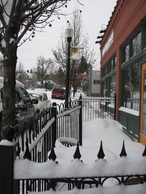 The business strip on the west side of South Perry Street, looking south on Feb. 24, 2011. (Pia Hallenberg)