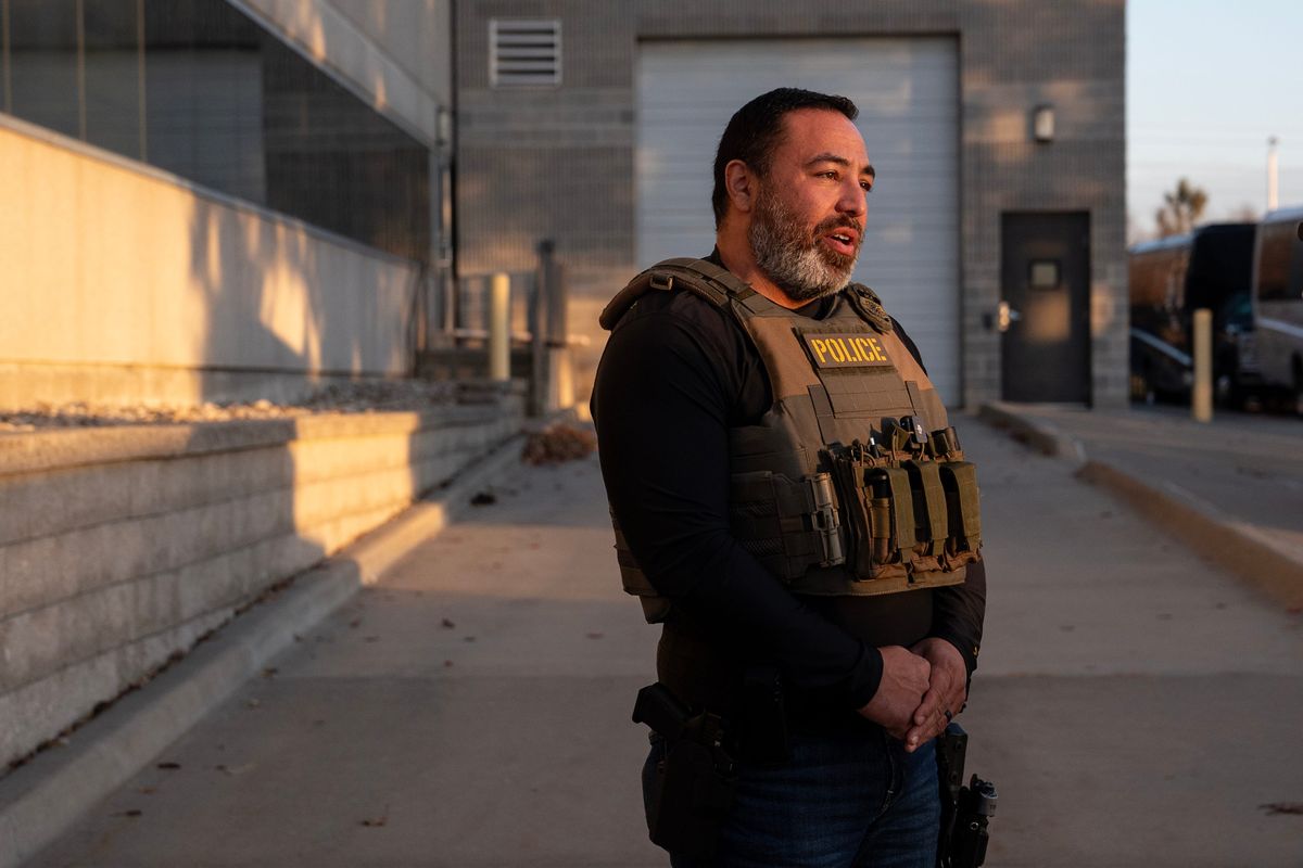 Keone Feliciano, an 11-year veteran of U.S. Immigration and Customs Enforcement, speaks with USA Today after an early morning apprehension of a migrant from Venezuela in Kansas City, Mo., on Nov. 18, 2025. (Omar Ornelas/USA Today Network)