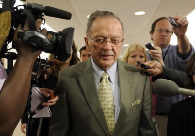 Sen. Ted Stevens is surrounded by reporters Wednesday as he leaves a meeting on Capitol Hill.  (Associated Press / The Spokesman-Review)