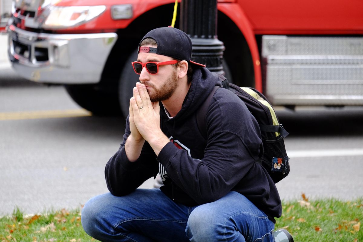 Student Nicholas Flores reacts to an attack on the campus of Ohio State University on Monday, Nov. 28, 2016, in Columbus, Ohio. (Adam Cairns / Associated Press)