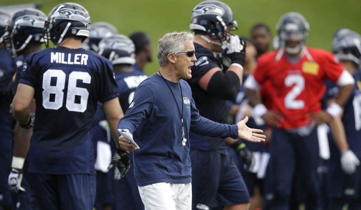 The Seattle Seahawks may be the defending Super Bowl champions, but coach Pete Carroll prefers to keep the focus on the current season. (Associated Press)