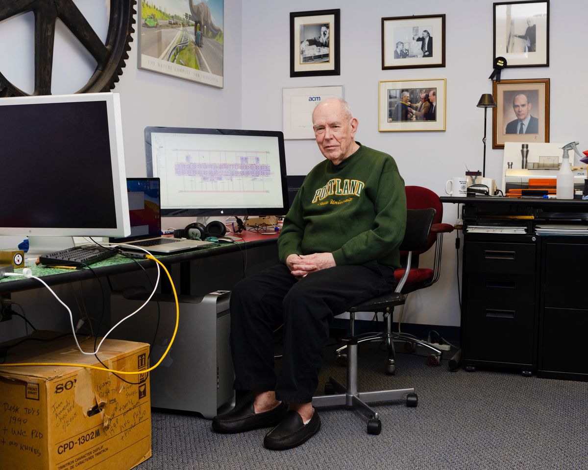 Ivan Sutherland, the creator of the software system Sketchpad and also instrumental in helping to create today’s dominant approach to making computer chips, sits in his office at Portland State University in Oregon.  (New York Times)