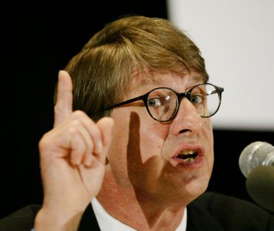 FILE – P. J. O’Rourke, author of “Peace Kills: America’s Fun New Imperialism”, speaks during panel discussion during a luncheon at the Book Expo America convention, Saturday, June 5, 2004, in Chicago. O’Rourke, the prolific author and satirist who re-fashioned the irreverence and “Gonzo” journalism of the 1960s counterculture into a distinctive brand of conservative and libertarian commentary, has died at age 74.  (Brian Kersey)