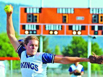 
Coeur d'Alene pitcher Jenna DeLong winds up to deliver the telling blow in the Vikings' state-opening win over Meridian. 
 (Jesse Tinsley / The Spokesman-Review)