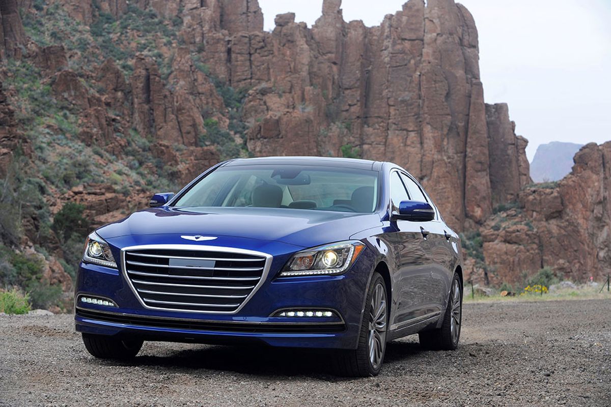 The Genesis cruises into its second generation this year on a new platform and with newly available all-wheel-drive. (Hyundai)