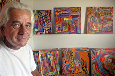 
Artist Loren Bates creates paintings with bright acrylic colors at his Spokane Valley home. Bates has been painting for 11 years.
 (Photos by HOLLY PICKETT / The Spokesman-Review)