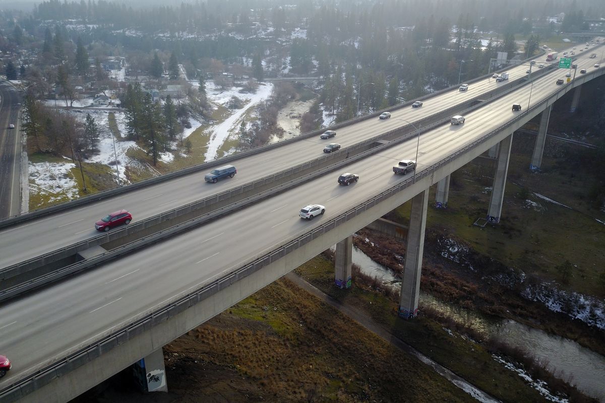 The Interstate 90 bridge over Latah Creek, which carries thousands of cars a day, is on a list of bridges rated as “poor” by the Federal Highway Administration.  (Jesse Tinsley/THE SPOKESMAN-REVI)