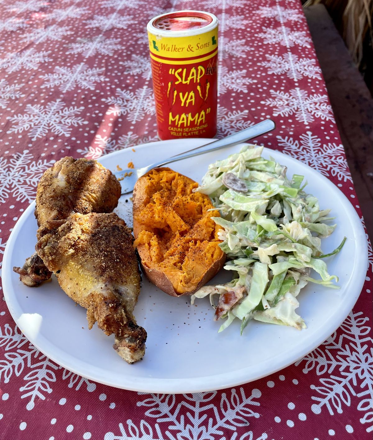 Fried chicken, sweet potato and coleslaw fills a craving for chef Leslie. (Leslie Kelly)
