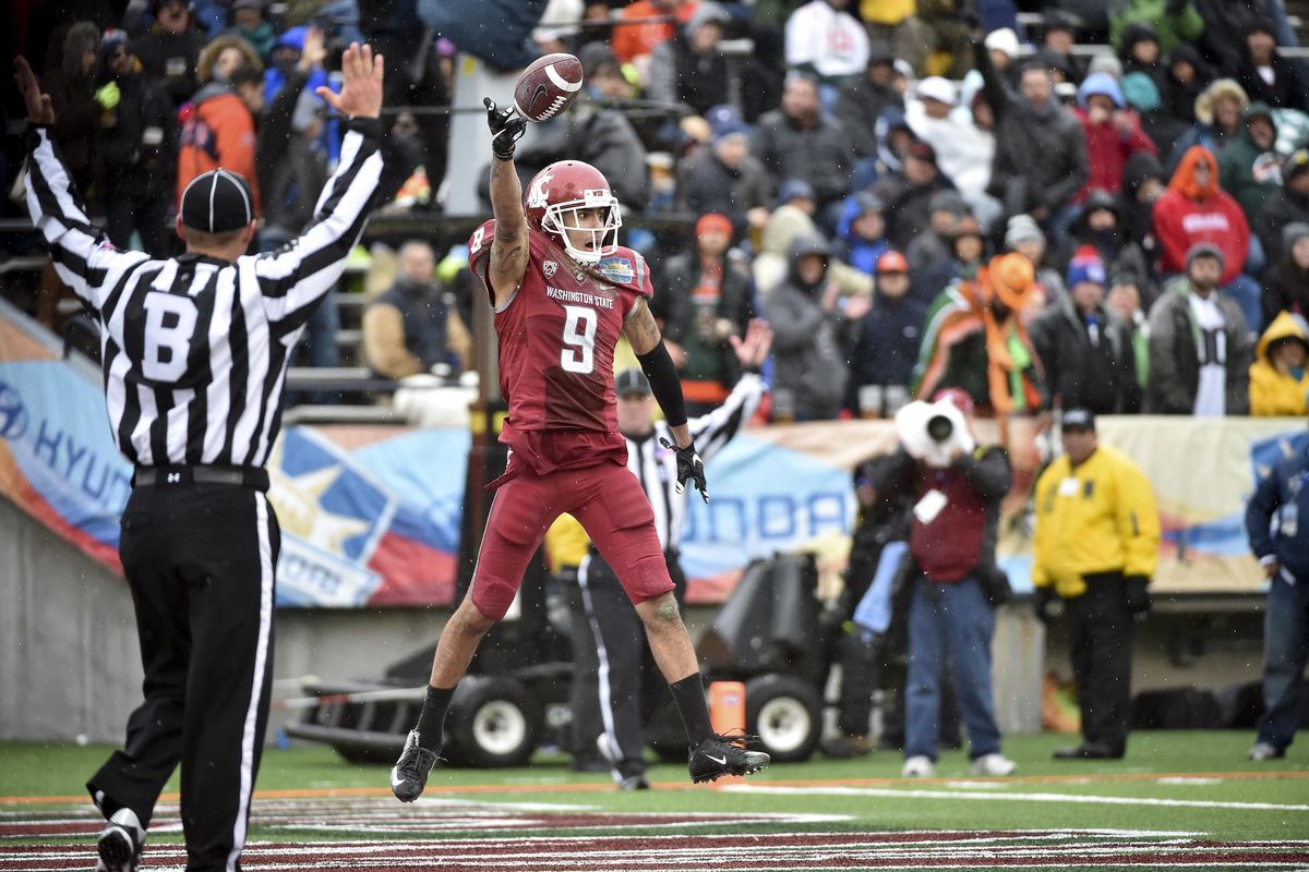 Washington State receiver Gabe Marks was a full participant in practice on Thursday. (Tyler Tjomsland / The Spokesman-Review)