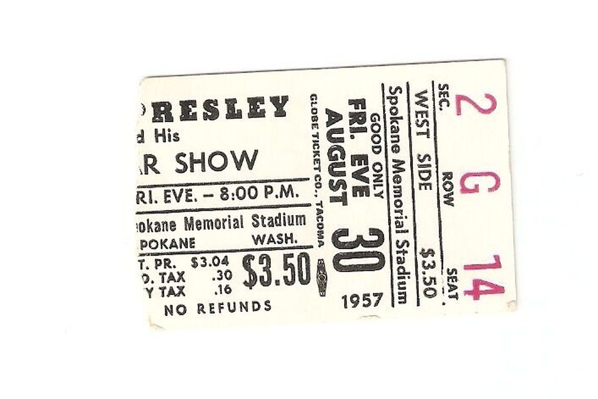 Linda Chamberlain kept this torn ticket of the 1957 Elvis concert at Memorial Stadium. 