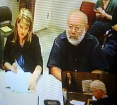 Claude Irwin, a fugitive disbarred lawyer caught in Mexico after more than a decade, made a video first  appeareance in court Wed. Feb 17, 2010. (Colin Mulvany / The Spokesman-Review)