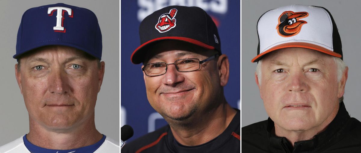 FILE - From left are 2016 file photos showing American League baseball managers Jeff Banister, of the Texas Rangers, Terry Francona of the Cleveland Indians and Buck Showalter of the Baltimore Orioles. (Associated Press)