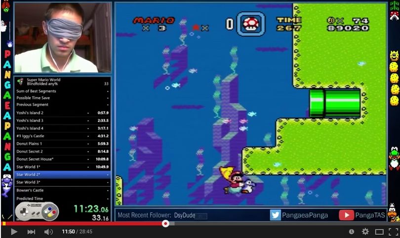 YouTube user Pangaea Panga plays Super Mario World blindfolded and takes down Bowser in a little more than 23 minutes. (YouTube screenshot)