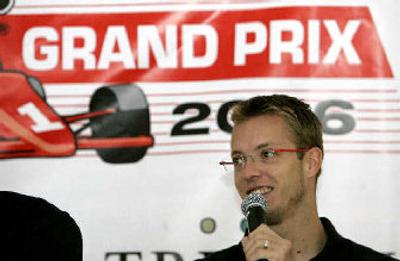 
Champ Car driver Sebastien Bourdais speaks Thursday during media day for the Portland Grand Prix. 
 (Associated Press / The Spokesman-Review)