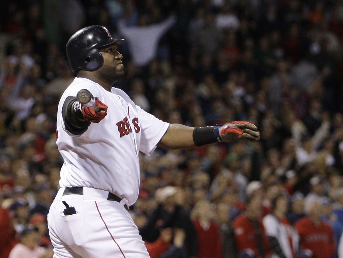 Boston’s David Ortiz watches the flight of his three-run homer in the seventh inning.  (Associated Press / The Spokesman-Review)