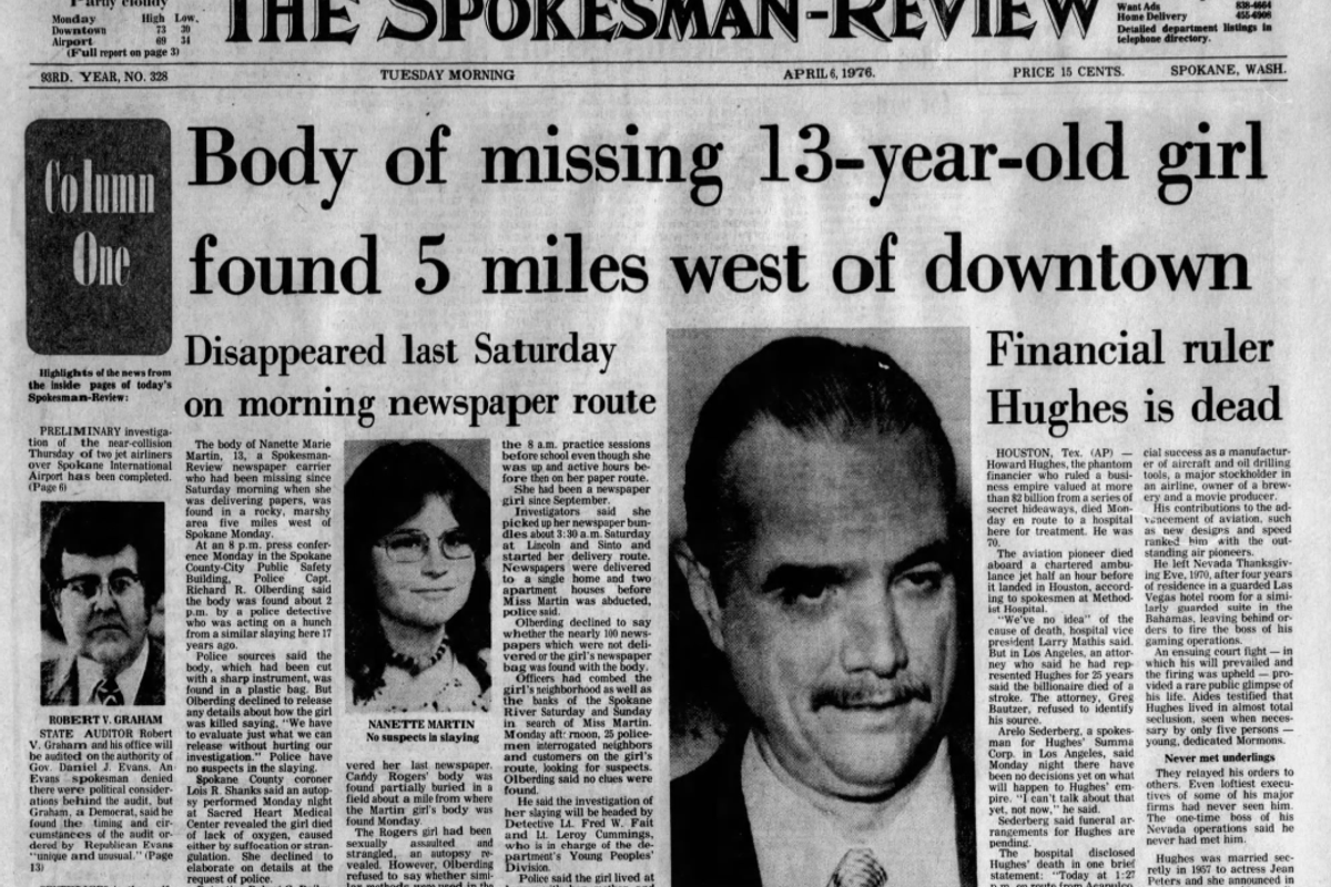 The body of missing 13-year-old Nanette Marie Martin was found in a rocky, marshy area about 5 miles west of Spokane after having been reported missing the previous Saturday.  (Spokesman-Review archives)