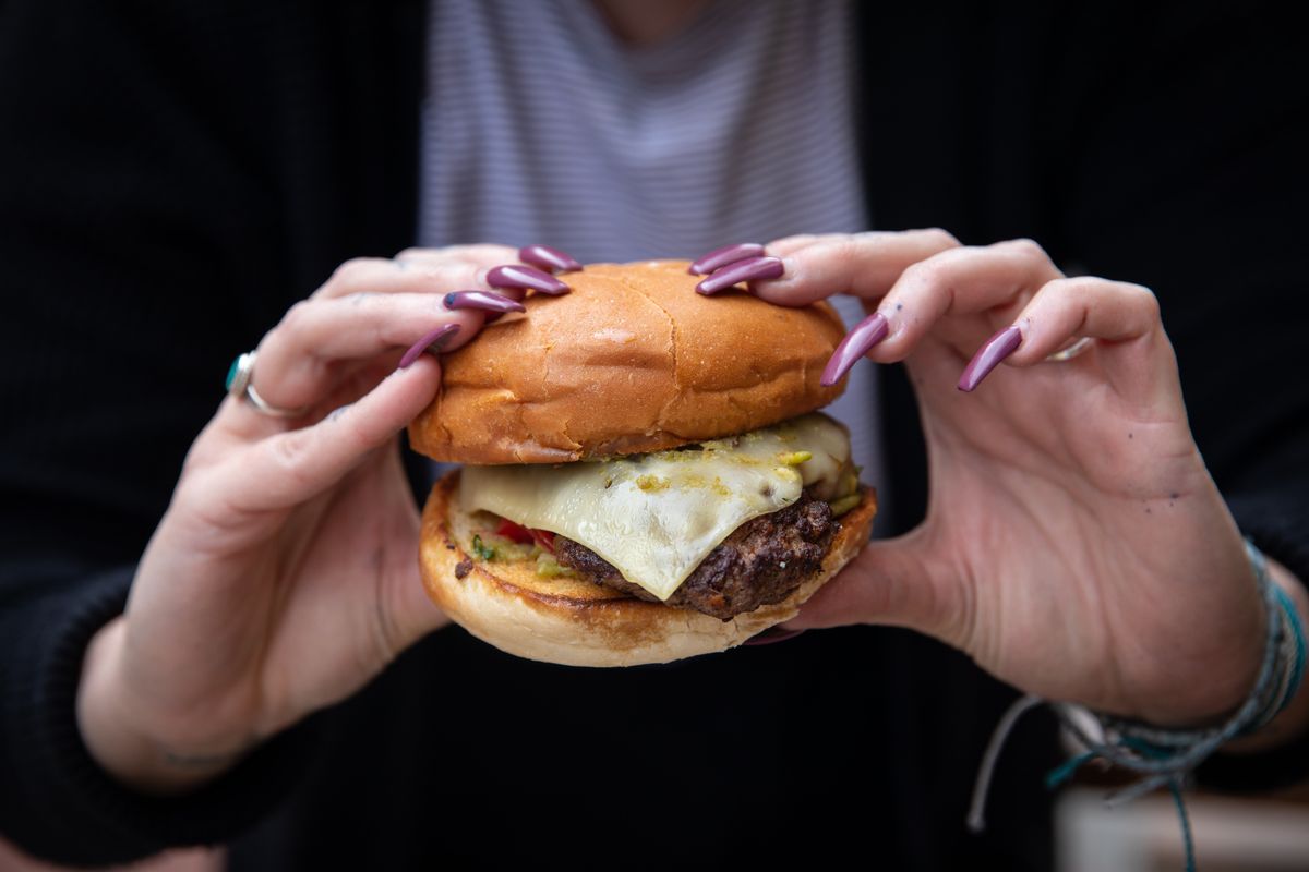 The Bulldog Burger, pictured here March 10 at the new Victory Burger in the Wonder Building, includes mushrooms. Victory Burger opened March 10.  (Courtesy of Ari Nordhagen)