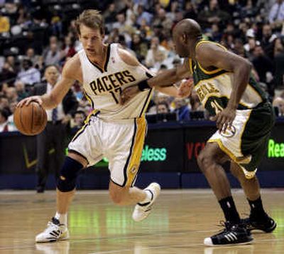 
Indiana's Mike Dunleavy, left, torched Damien Wilkins and Seattle for 32 points on Tuesday. Associated Press
 (Associated Press / The Spokesman-Review)