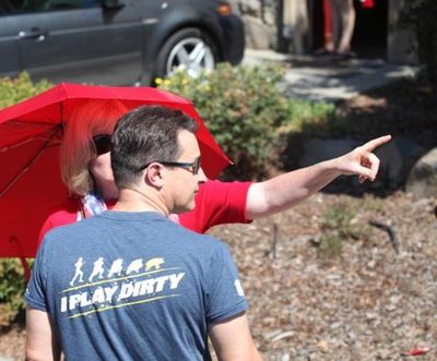 State Sen. Mary Souza, R-CdA, gives executive director Wayne Hoffman of the Idaho Freedom Foundation directions at the Coeur d'Alene 4th of July American Heroes parade earlier this month. (Duane Rasmussen / File photo)