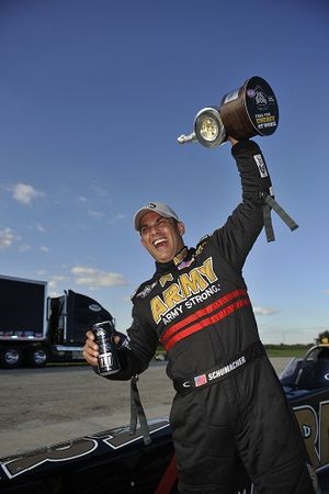 Tony Schumacher wins NHRA Full Throttle Drag Racing Series Top Fuel final at Dallas. (Photo courtesy of NHRA)