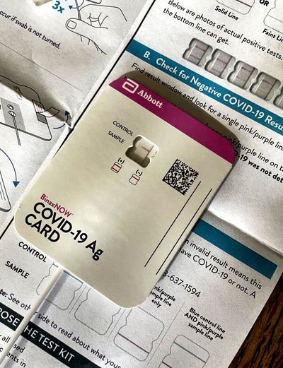 At home test-kits are available to Spokane County residents for free due to a new federal program. An home test for COVID is photographed on Thursday, Sept. 2, 2021. S-R Submitted Photo.  (SR)