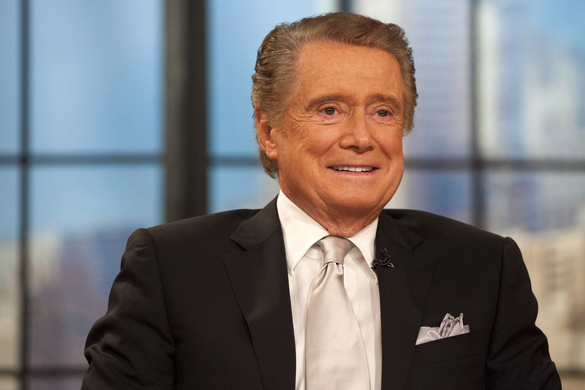 FILE - In this Nov. 18, 2011 file photo, Regis Philbin appears on his farewell episode of "Live! with Regis and Kelly", in New York. Philbin, the genial host who shared his life with television viewers over morning coffee for decades and helped himself and some fans strike it rich with the game show “Who Wants to Be a Millionaire,” has died on Friday, July 24, 2020.  (Charles Sykes)