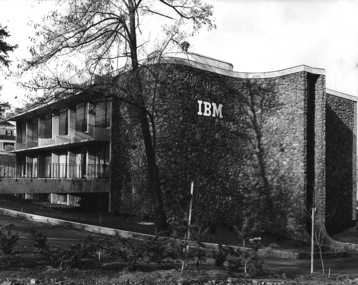 1964: Modern architecture in the form of exposed rock and curving lines are seen in the new International Business Machines Building. IBM occupied the lower two levels of the three-story structure at 800 S. Stevens St., with the top floor available for leasing to other businesses. A second three-story building was added in 1978, uphill from the first structure. The older building would also serve other tenants through the years, including Itronix Corp., Keller Williams Realty and Inland Imaging, which owns the building today. (Spokesman-Review Photo Archives)
