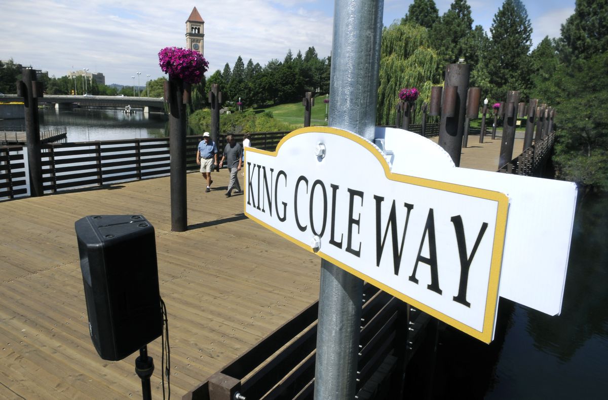 A sign was unveiled marking King Cole Way Aug. 8 in Riverfront Park.  (Dan Pelle / The Spokesman-Review)