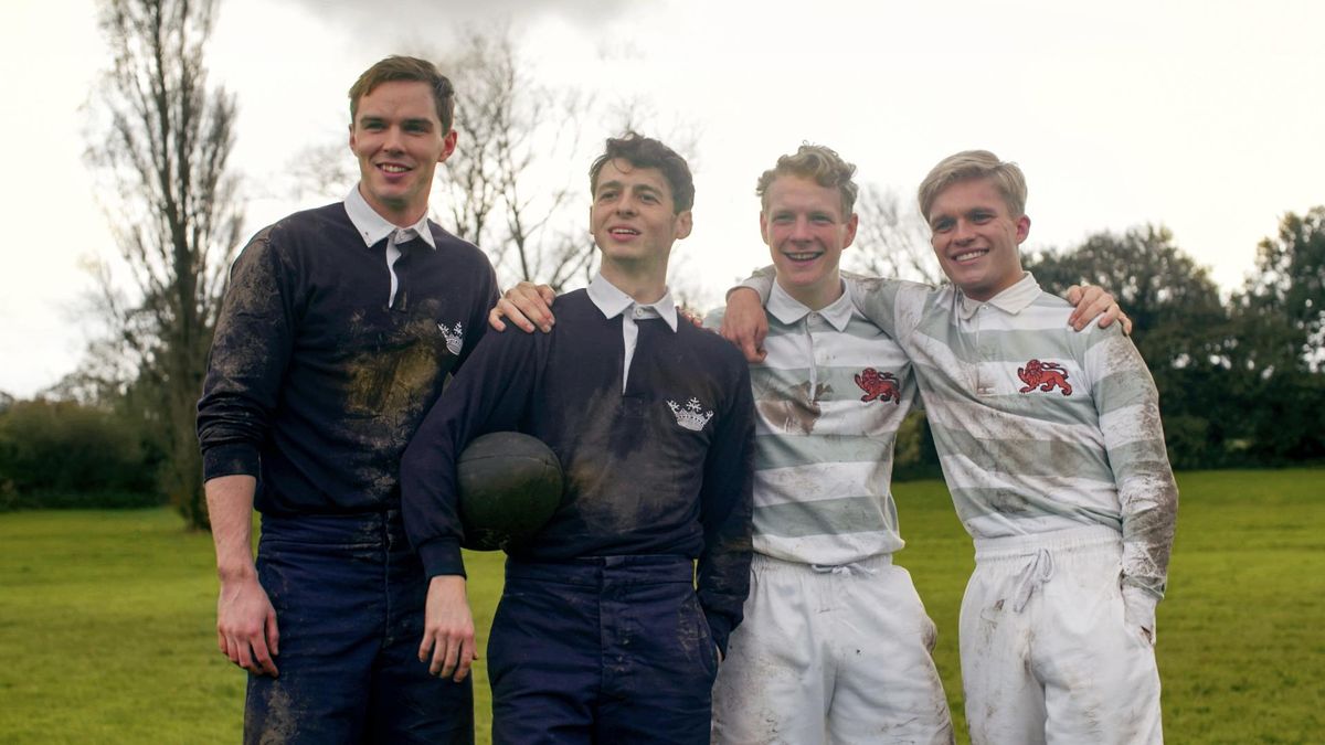 From left: Nicholas Hoult, Anthony Boyle, Patrick Gibson and Tom Glynn-Carney in “Tolkien.” (Fox Searchlight Pictures / Handout)