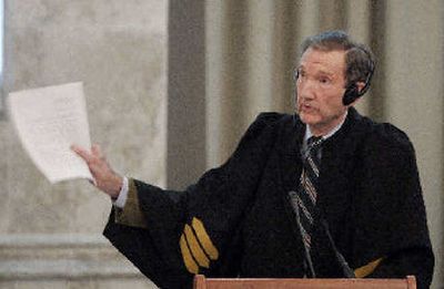 Former U.S. Attorney General Ramsey Clark speaks at Saddam Hussein's trial on Monday. Saddam and seven co-defendants are accused in the 1982 killing of more than 140 Shiites after an assassination attempt against Saddam in Dujail.
(Associated Press / The Spokesman-Review)