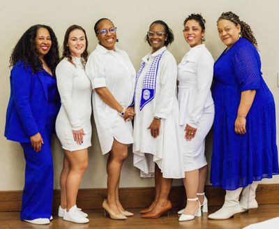 Members of the Pi Xi Zeta chapter of Zeta Phi Beta sorority – from left, Angela Jones, Erin Williams, Chioma Heim, Charina Carothers (chapter president), Alexis Richmond and Jessica Samuels – are hosting the first Curly Godmother event 1 to 4 p.m. Sunday at the Central Library downtown.  (Courtesy photo)