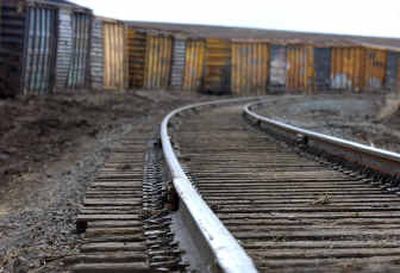 
The tracks are now repaired on the railroad line which runs along State Highway 27 at Jackson Road near Mica. The nine cars that derailed on March 23 still sit near the tracks. 
 (Liz Kishimoto / The Spokesman-Review)