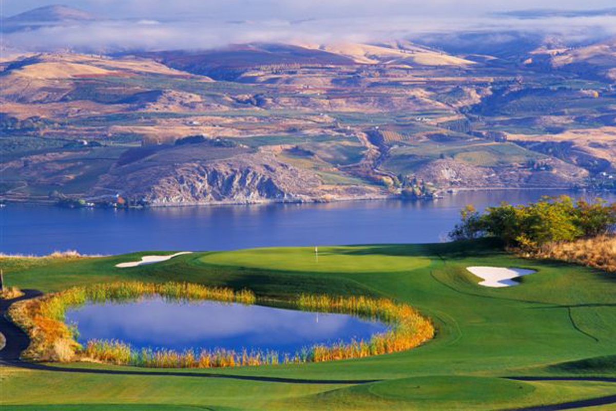 Lake Chelan is the perfect backdrop for the spectacular No. 7, a 233-yard, par-3 that plays downhill.Photo by Rob Perry (Photo by Rob Perry / The Spokesman-Review)