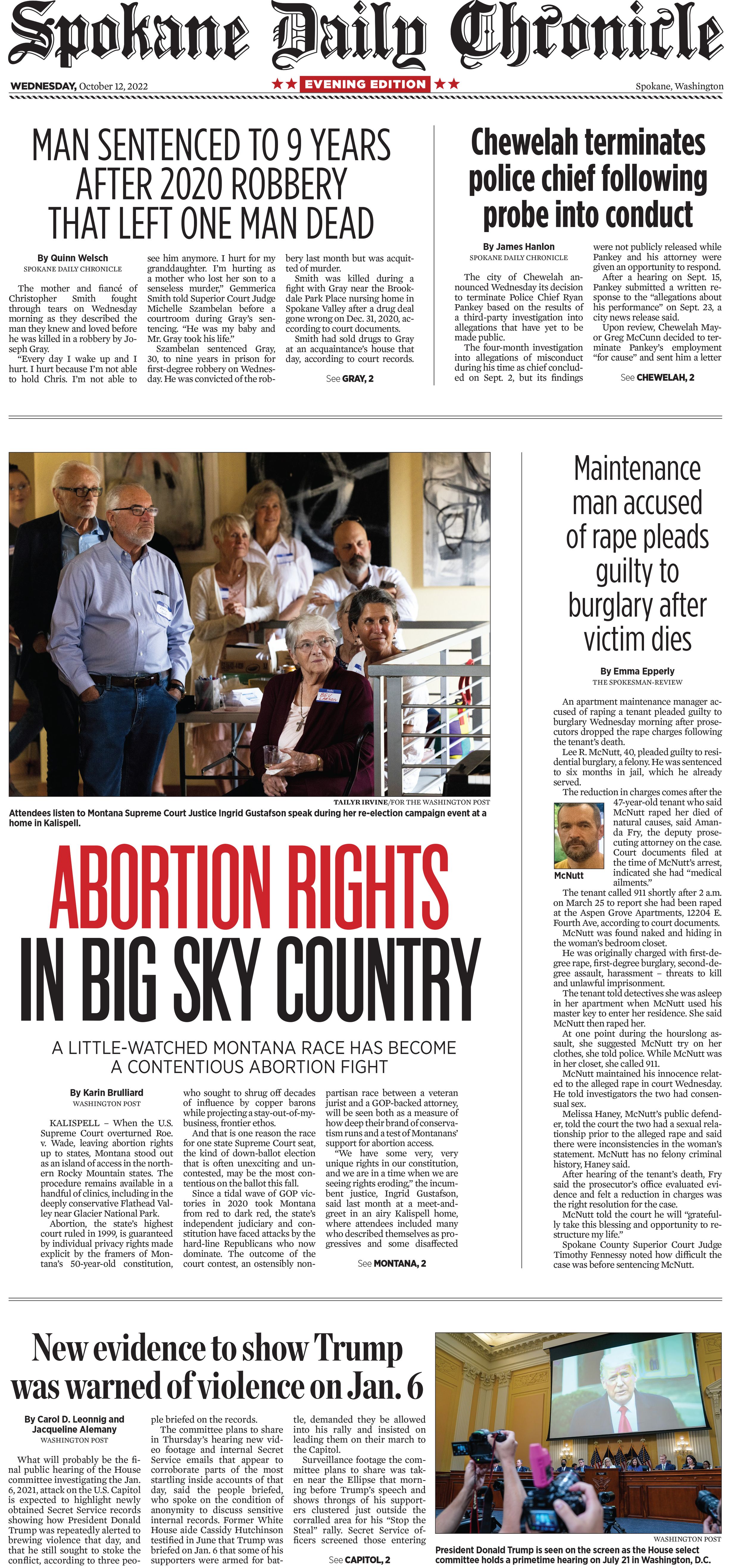 The Chronicle Front Page For Oct 12 2022 The Spokesman Review