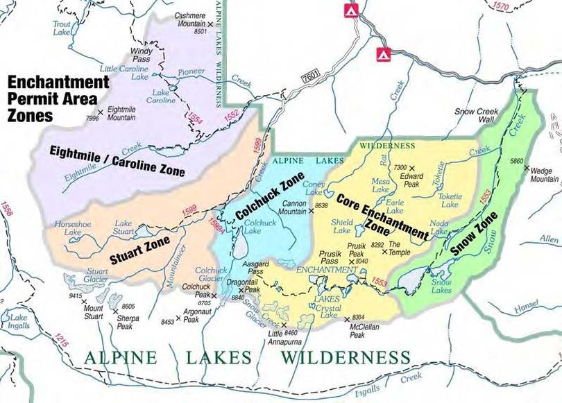 Some lakes in the Enchantment Lakes Zone of the Alpine Lakes Wilderness are being evaluated in 2015 for for new dams and water diversions as part of the Icicle Irrigation District Instream Flow Improvement Project.
