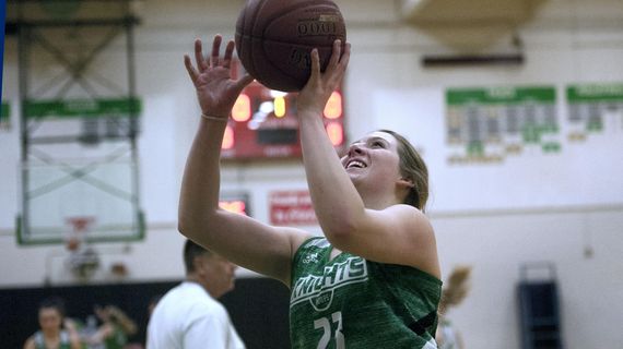 East Valley’s Brie Holecek takes a shot during practice at the school on Monday, Feb.3, 2020. (Kathy Plonka / The Spokesman-Review)