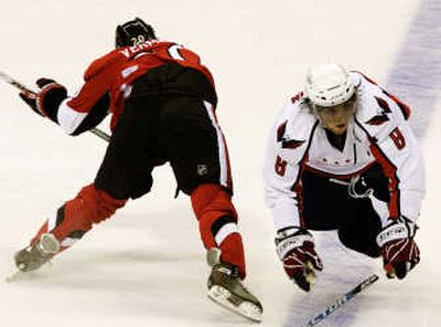 
Washington's Alex Ovechkin, right, scored his 200th NHL point in the Capitals' 2-0 victory over Ottawa on Saturday.Associated Press
 (Associated Press / The Spokesman-Review)