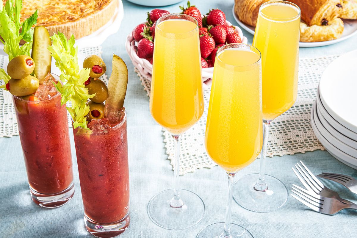 The Virgin Bloody Mary and Virgin Bellini are booze-free ways to kick off your day.  (Rey Lopez/For The Washington Post)