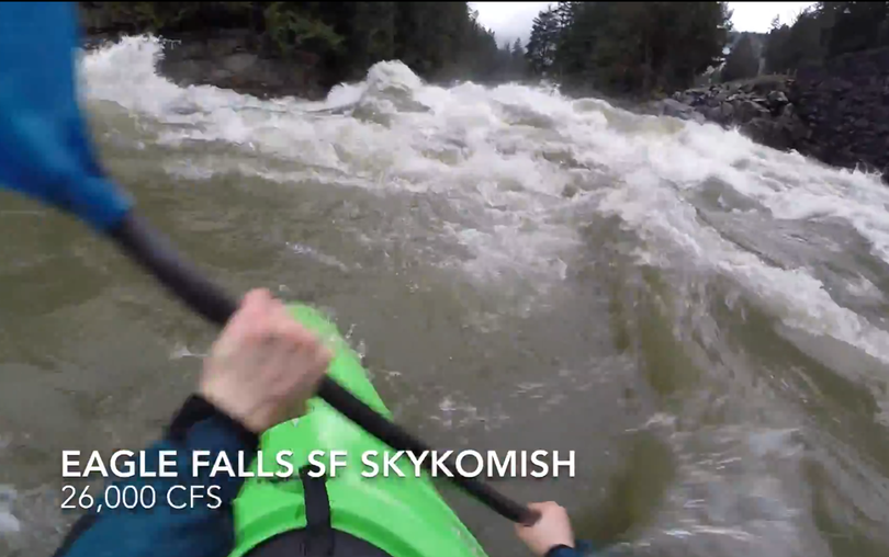 Kayaking high water through Eagle Falls of the Skykomish River.