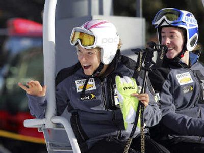 
 Julia Mancuso, left, rides with teammate Stacey Cook during training session Friday at Aspen, Colo. 
 (Associated Press / The Spokesman-Review)